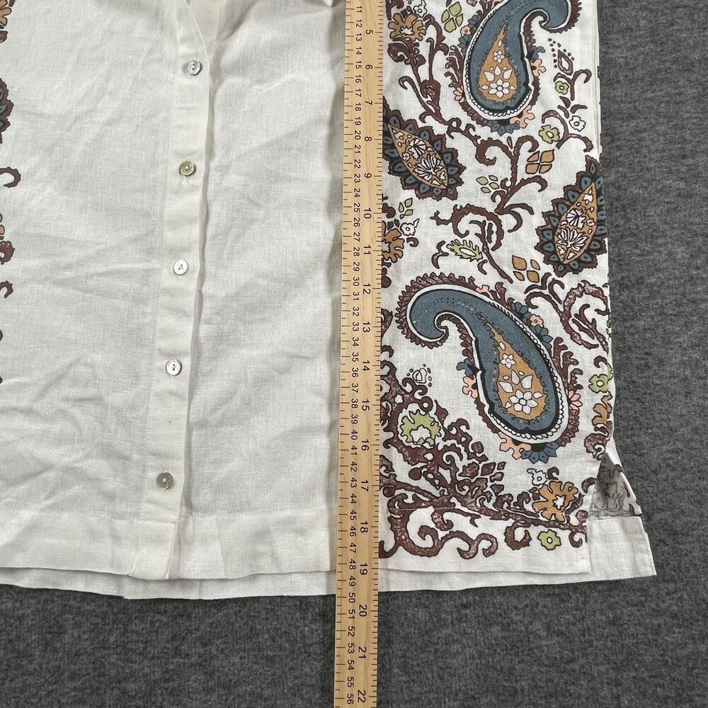 Cleobella XS White Paisley Coastal Linen Blend Lagenlook Cropped Boho Blouse - Picture 8 of 13